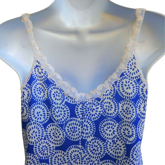 Vintage 50s Fernanda Babydoll Slip Dress Blue White Floral Lace Trim Italy - Picture 5 of 7